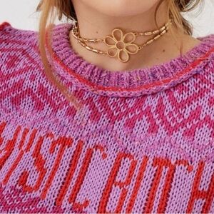 New Urban Outfitters Women's Double Chain Flower Choker Necklace Gold